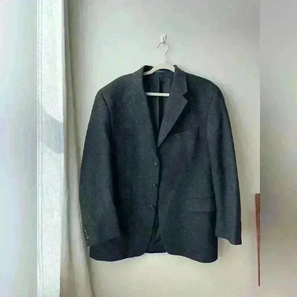 Vintage Lauren Ralph Lauren grey camel wool blazer three button front 46 Tall